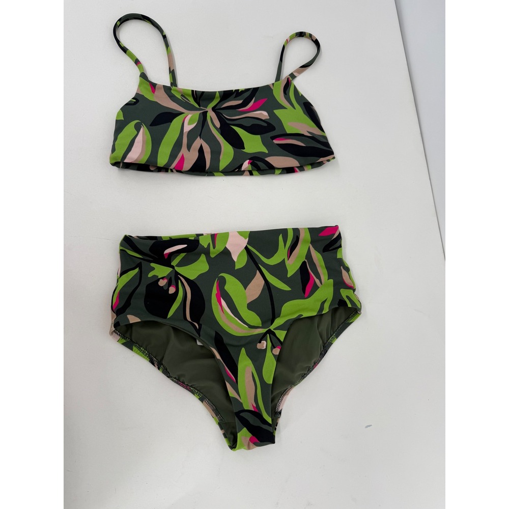 Athleta Bikini Sz XXS Tropical Green Pink Adjustable Straps